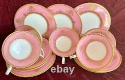 Royal Worcester 14 Piece Tea Set Balmoral Pink & Gold, England 1926