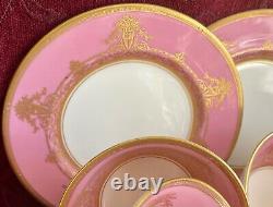 Royal Worcester 14 Piece Tea Set Balmoral Pink & Gold, England 1926