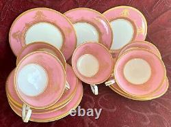 Royal Worcester 14 Piece Tea Set Balmoral Pink & Gold, England 1926