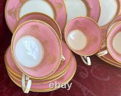 Royal Worcester 14 Piece Tea Set Balmoral Pink & Gold, England 1926