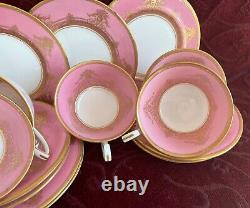 Royal Worcester 14 Piece Tea Set Balmoral Pink & Gold, England 1926