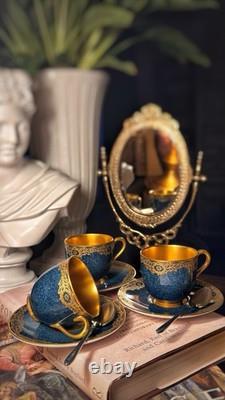 Royal Worcester Antique Cup & Saucer Gold & Turquoise