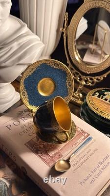 Royal Worcester Antique Cup & Saucer Gold & Turquoise