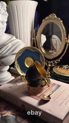 Royal Worcester Antique Cup & Saucer Gold & Turquoise