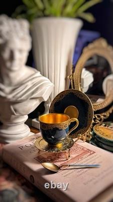 Royal Worcester Antique Cup & Saucer Gold & Turquoise