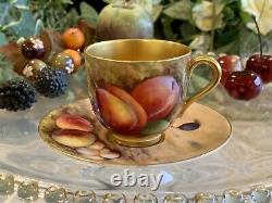 Royal Worcester Antique Fruit Demi-Tasse Cup & Saucer Artist Signed W. Hale