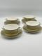 Royal Worcester Balmoral 1966 Green Gold Bouillon Soup Cups Saucers Set Of 4