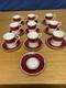 Royal Worcester Burgundy & Gold (9 Sets) Demitasse Cups & Saucers Withextra Saucer