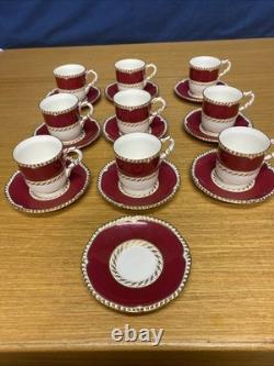 Royal Worcester Burgundy & Gold (9 Sets) Demitasse Cups & Saucers withExtra Saucer