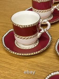 Royal Worcester Burgundy & Gold (9 Sets) Demitasse Cups & Saucers withExtra Saucer