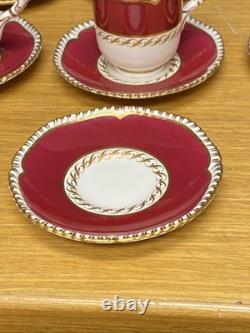 Royal Worcester Burgundy & Gold (9 Sets) Demitasse Cups & Saucers withExtra Saucer