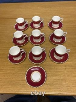 Royal Worcester Burgundy & Gold (9 Sets) Demitasse Cups & Saucers withExtra Saucer