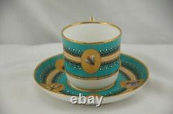 Royal Worcester Butterflies Turquoise Gold Enamel Jeweled Coffee Cup Saucer