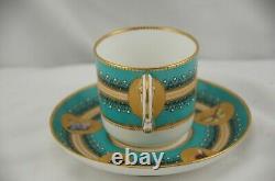Royal Worcester Butterflies Turquoise Gold Enamel Jeweled Coffee Cup Saucer