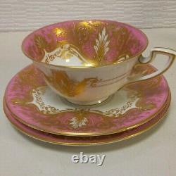 Royal Worcester Cup and Saucer Gold & Pink Rococo with Bread Plate 1918