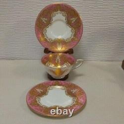 Royal Worcester Cup and Saucer Gold & Pink Rococo with Bread Plate 1918