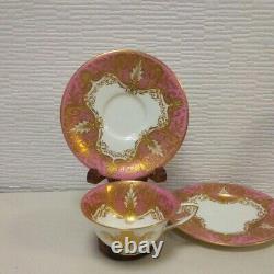 Royal Worcester Cup and Saucer Gold & Pink Rococo with Bread Plate 1918