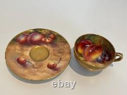 Royal Worcester Duo Gold & Hand Painted Fruit cup Ayrton Saucer Townsend c1931