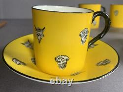 Royal Worcester Fox & Hounds foxhunting black & gold demitasse porcelain set