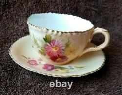 Royal Worcester Gilded Blush Ivory Floral Cup & Saucer c. 1915