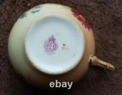 Royal Worcester Gilded Blush Ivory Floral Cup & Saucer c. 1915