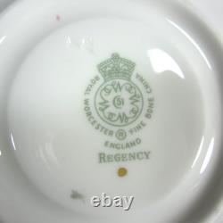 Royal Worcester Green/Gold Regency Cream Soup/Bouillon Cups & Saucers