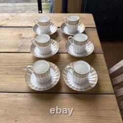 Royal Worcester Isabellla Fine Bone China Gold Coffee Cans and Saucers x 6