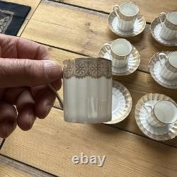Royal Worcester Isabellla Fine Bone China Gold Coffee Cans and Saucers x 6