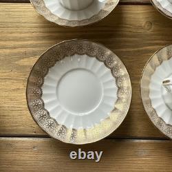 Royal Worcester Isabellla Fine Bone China Gold Coffee Cans and Saucers x 6