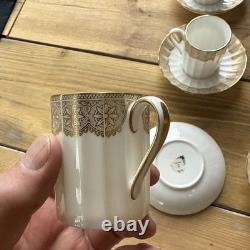 Royal Worcester Isabellla Fine Bone China Gold Coffee Cans and Saucers x 6