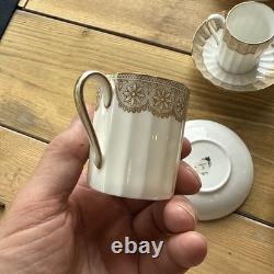Royal Worcester Isabellla Fine Bone China Gold Coffee Cans and Saucers x 6