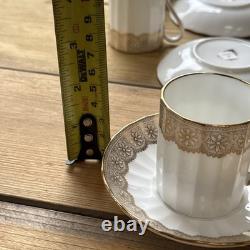 Royal Worcester Isabellla Fine Bone China Gold Coffee Cans and Saucers x 6