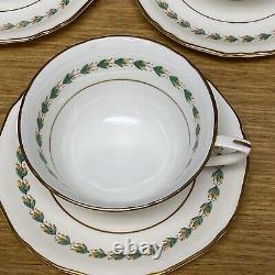 Royal Worcester LAREATH Aqua (8 Sets) Cups & Saucers withScalloped Gold Edge Trim