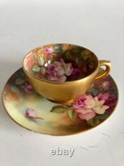 Royal Worcester Miniature Cup & Saucer 22ct Gold Hand Painted Signed 1918
