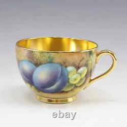 Royal Worcester Painted Fruit Gold Cup and Saucer Marked hand paint Dia 3.3inch