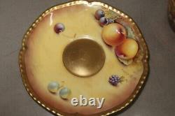 Royal Worcester Painted Fruit Gold Cup and Saucer Marked hand paint Dia 3.7inch