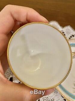 Royal Worcester Raised Gold Turquoise Flower HP Tea Cup Saucer