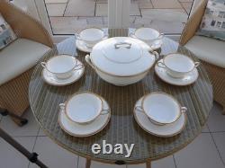 Royal Worcester Viceroy Gold Soup Tureen with cover, 6 Soup Cups and saucers