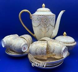 Royal Worcester Vintage Jewelled Gilded Coffee Set for 6, 1935