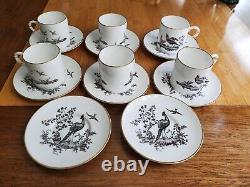 Royal Worcester gilded bone china 6 Demitasse cups & 8 Saucers Black Pheasant