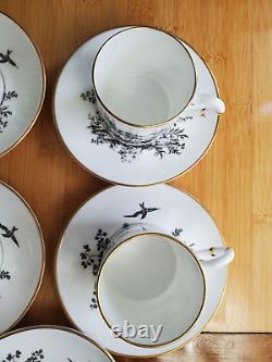 Royal Worcester gilded bone china 6 Demitasse cups & 8 Saucers Black Pheasant