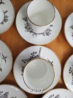 Royal Worcester gilded bone china 6 Demitasse cups & 8 Saucers Black Pheasant