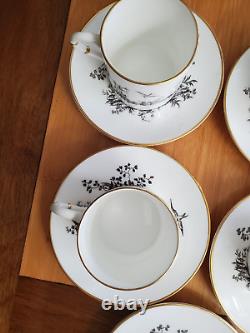 Royal Worcester gilded bone china 6 Demitasse cups & 8 Saucers Black Pheasant