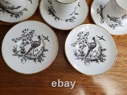 Royal Worcester gilded bone china 6 Demitasse cups & 8 Saucers Black Pheasant