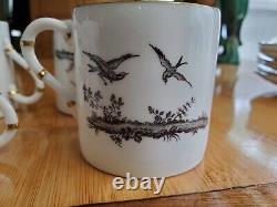 Royal Worcester gilded bone china 6 Demitasse cups & 8 Saucers Black Pheasant