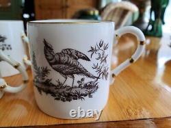 Royal Worcester gilded bone china 6 Demitasse cups & 8 Saucers Black Pheasant