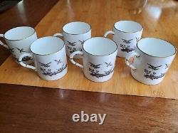 Royal Worcester gilded bone china 6 Demitasse cups & 8 Saucers Black Pheasant