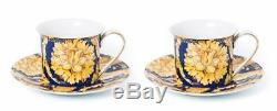 Royalty Porcelain 12-pc Luxury Floral Blue Tea or Coffee Cup Set, 24K Gold