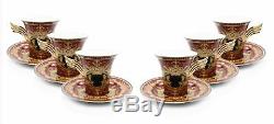 Royalty Porcelain 12-pc Red Tea Set, Service for 6, Medusa Greek Key, 24K Gold