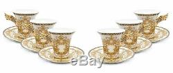 Royalty Porcelain 12-pc White Tea Set, Service for 6, Medusa Greek Key, 24K Gold